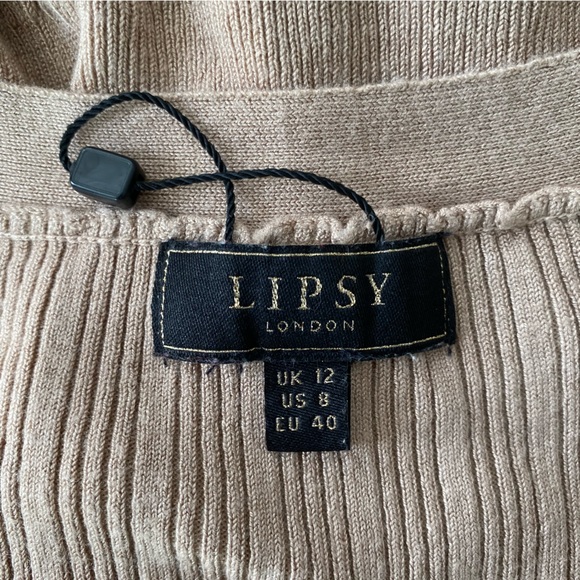 NEW Lipsy London Beige Ribbed Knit Long Sleeve Button Front Sweater Dress Size 8 - Picture 8 of 9